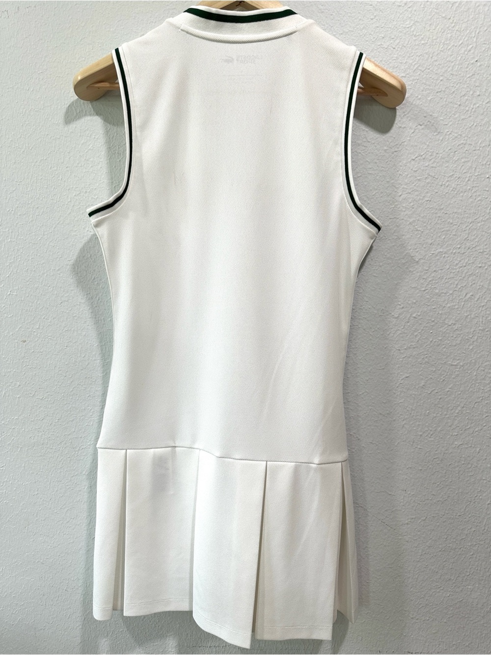 Lacoste White Tennis Dress with Green Trim and Dark Green Shorts set - Picture 7 of 13